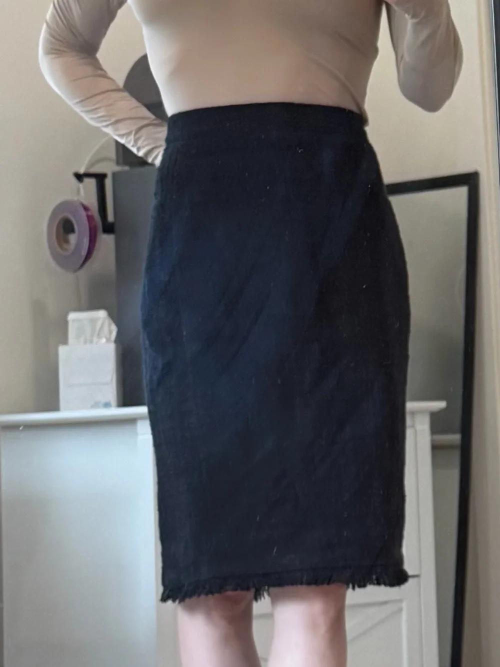 J. Crew Black Frayed-Hem Tweed Pencil Skirt